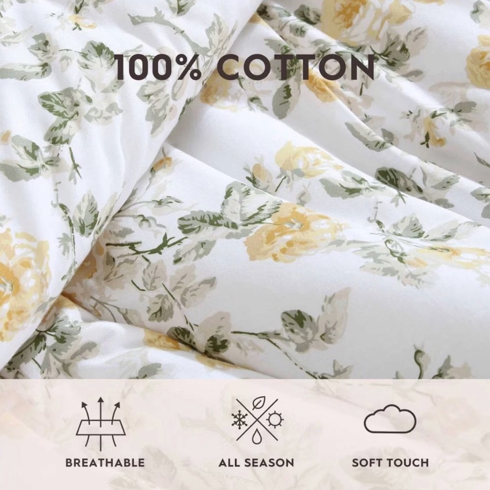 7pc BONUS Comforter Sham Set Laura Ashley Roses Gold Full/Queen - Picture 6 of 7